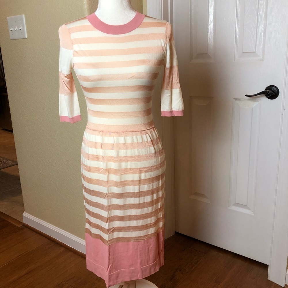 Peter Som Pink Striped Knit Dress Sz XS 0-2